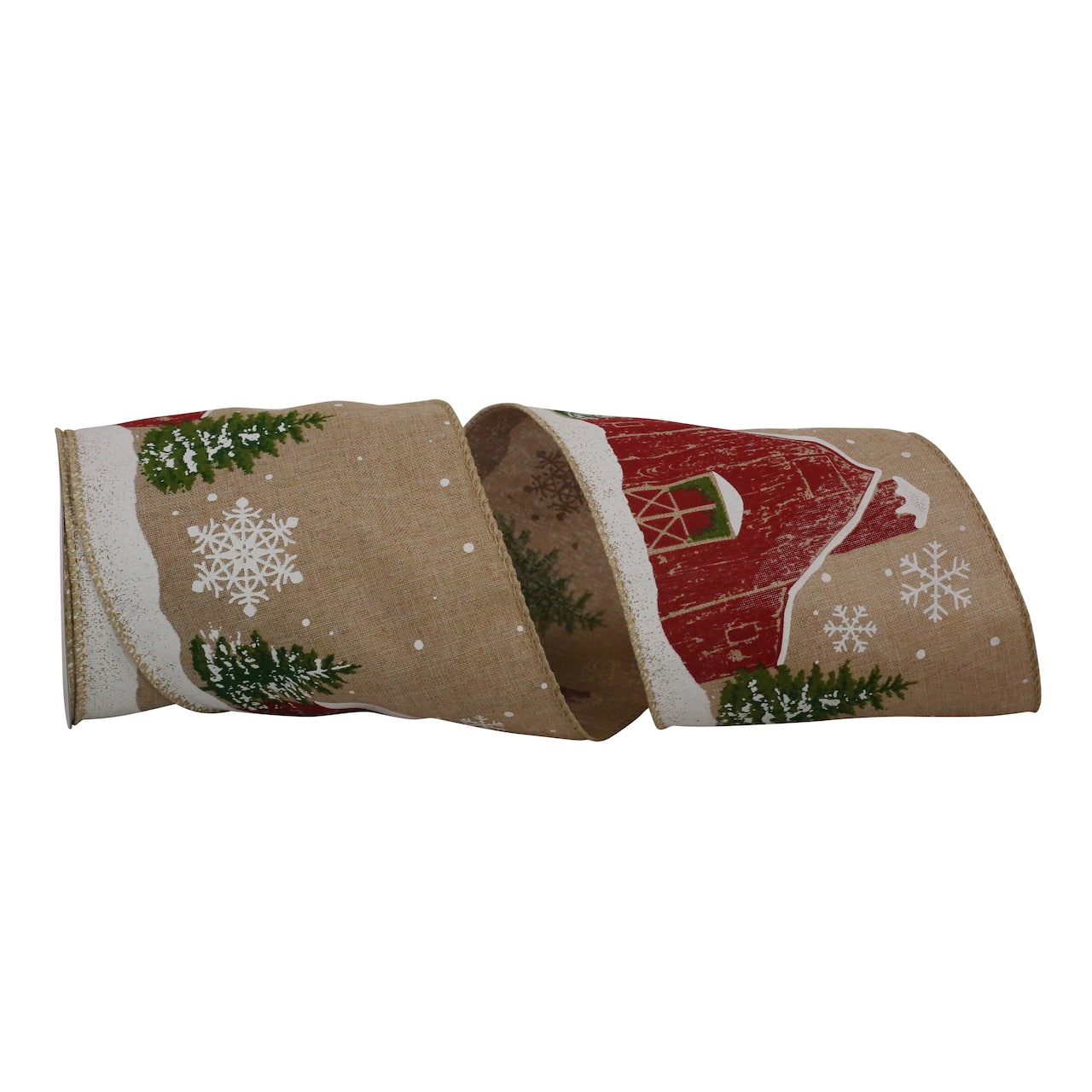 JAM Paper 5" x 10yd. Natural Wired Barnhouse Snowflakes Linen Vintage Ribbon